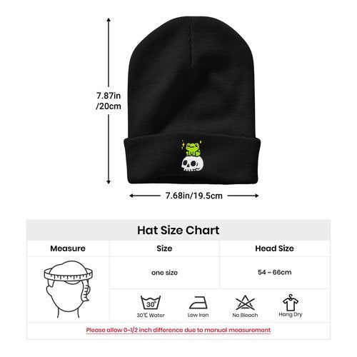 AIMASTZ Cute Frog Skeleton Embroidered Beanie Knit Hat for Men Women, Halloween Goth Graphic Winter Black Skull Cap
