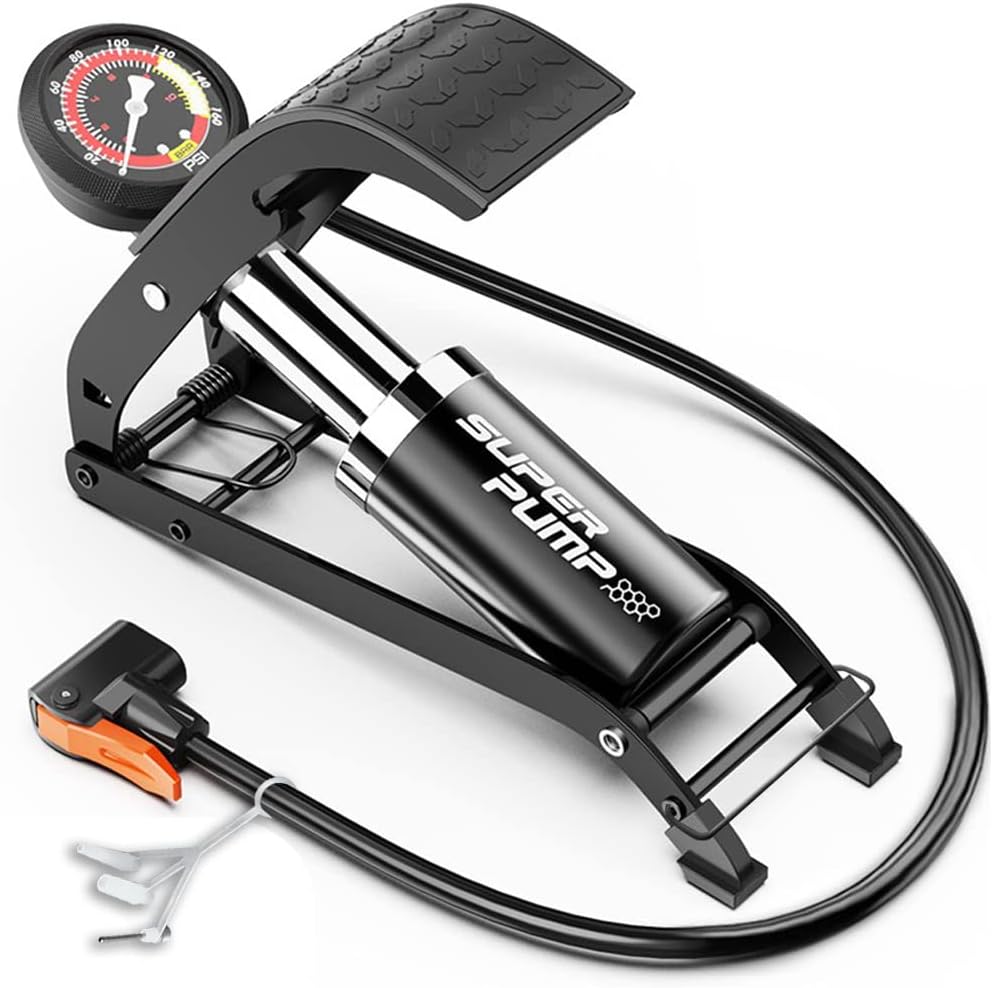 Skiennix Portable Bike Floor Pump - Accurate Pressure Gauge & Smart Valves | Ideal for Bicycles, Cars, & More