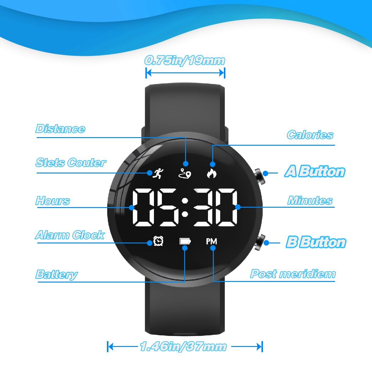 Focwony Kids Fitness Tracker Watch, Digital Steps Counter, Boys Girls Waterproof Wristwatch with Step Counting/Distance/Calories/Stopwatch/Alarm Clock, Great Xmas Gift for Children (Black)