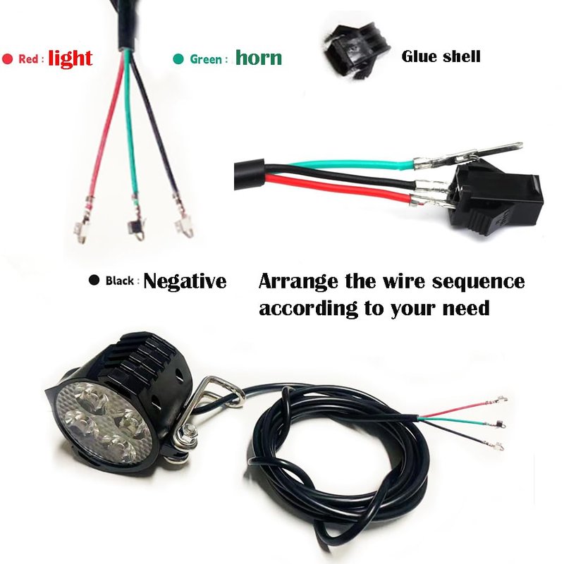 Ebike Headlight 36V-48V Super Bright LED Light for Electric Bike Scooter Mountain Bike Light for Night Riding Waterproof (Long calbe (Plug Holes))