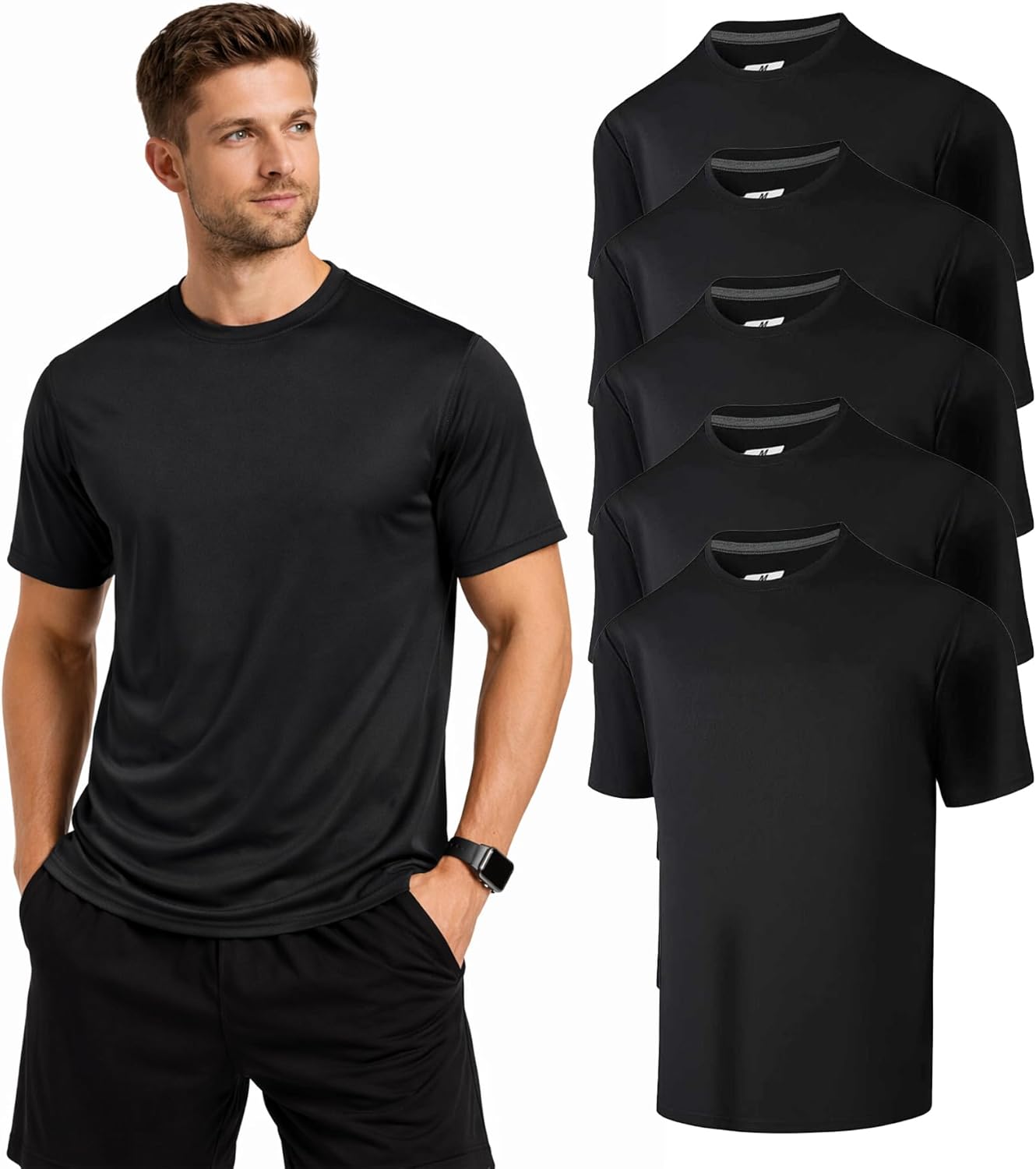 Skiennix Men's Quick Dry T-Shirts - Lightweight 5-Pack Short Sleeve Workout Tops for Gym & Running