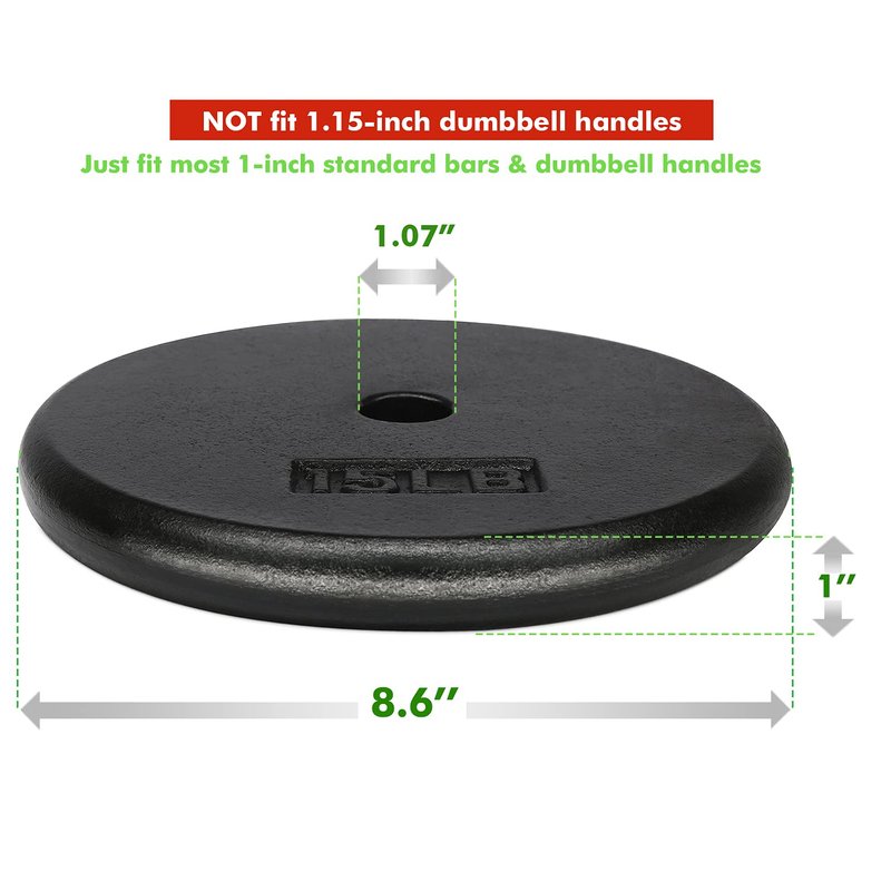 A2ZCARE Standard Cast Iron Weight Plates 1-Inch Center-Hole for Dumbbells, Standard Barbell 1.25, 2.5, 5, 10, 15, 20 lbs (15lbs (Single))
