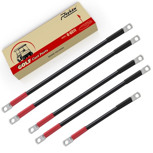 Roykaw 4 Gauge Golf Cart Battery Cables Fits Club Car Precedent 2008-Up 48 Volt Models, Heavy-Duty Pure Copper Tin-Coated Cable Lugs, Anti-Corrosion/Anti-Oxidation, 5 Pieces Set