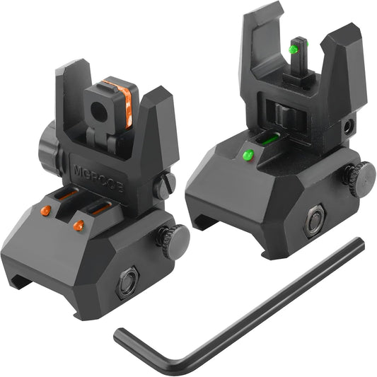 Skiennix Flip Up Sights - Lightweight Front & Rear Sights with Green/Red Fiber Optic Dots | Fits Picatinny/Weaver Rails