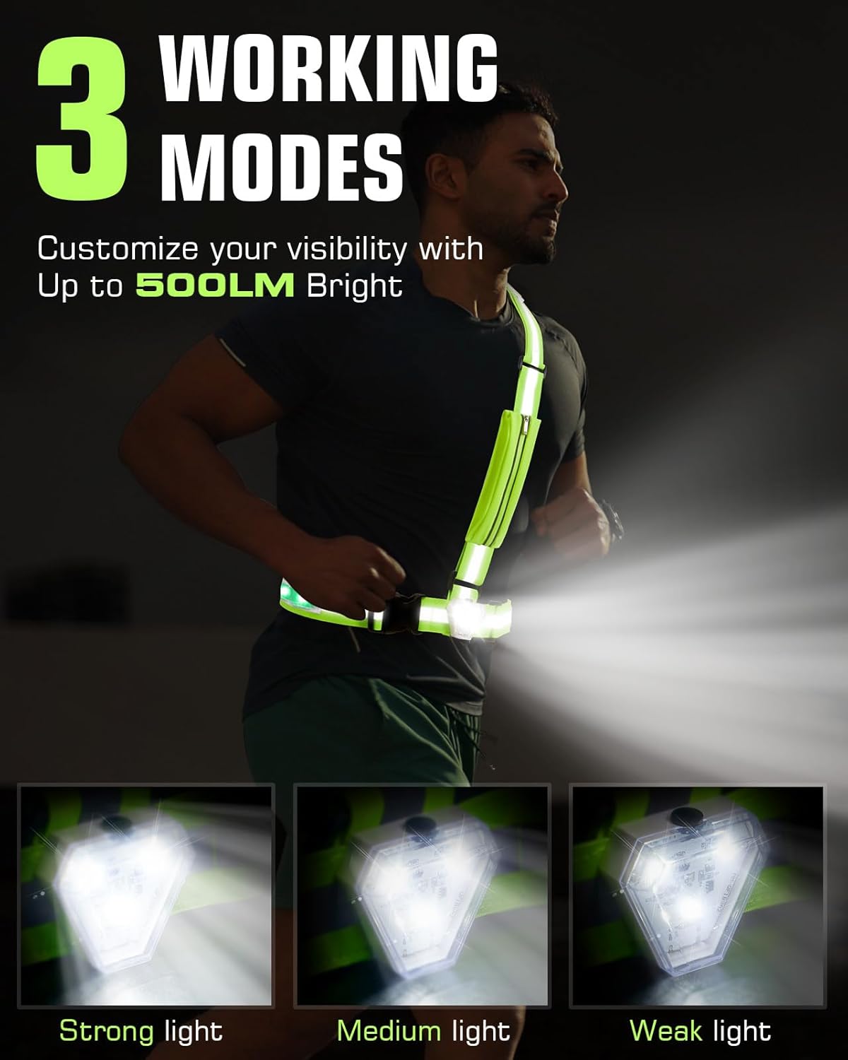 Zacro LED Reflective Vest - 500LM Rechargeable Light Up Running Gear | 5 RGB Colors, IPX4 Waterproof, Adjustable for Men & Women