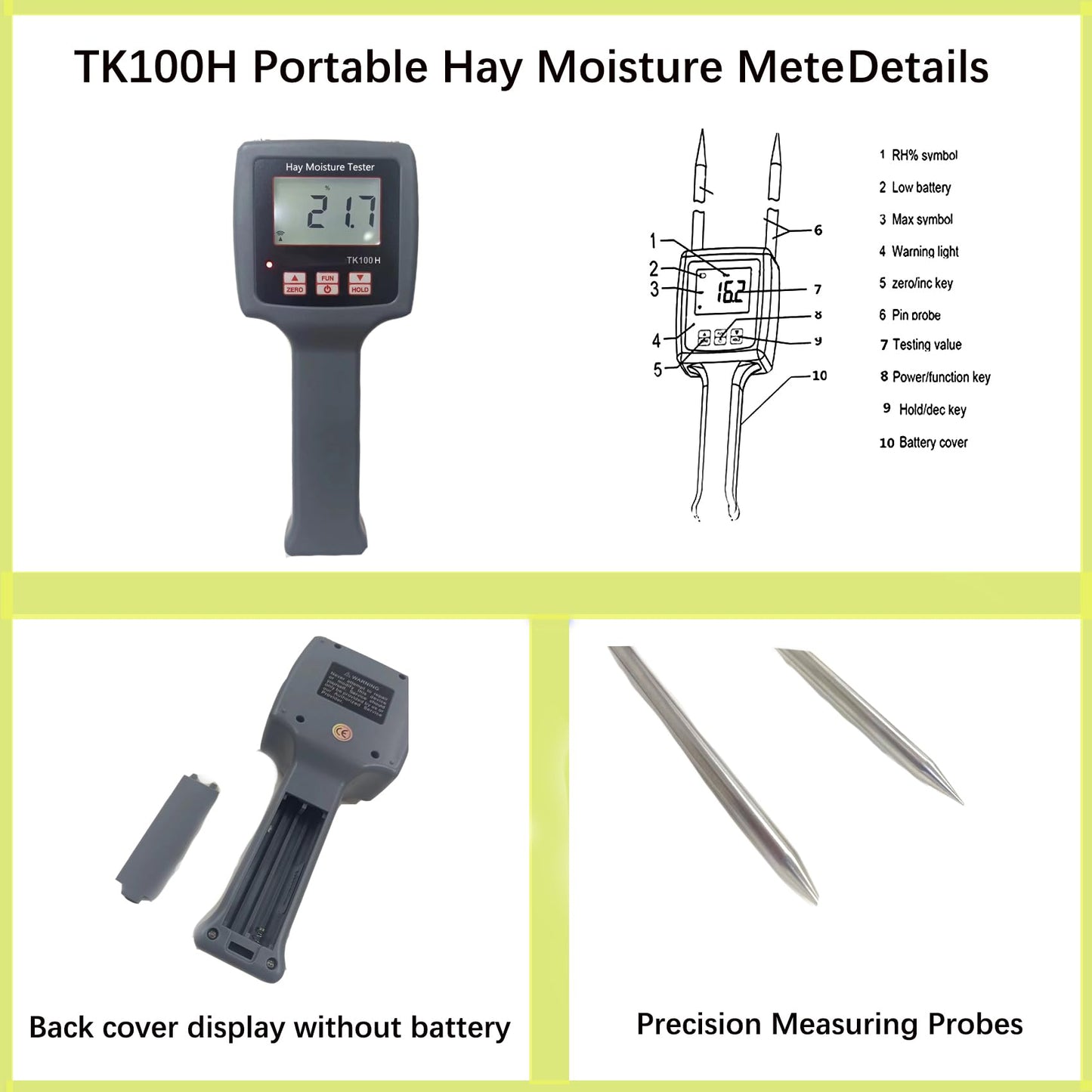 𝐔𝐩𝐠𝐫𝐚𝐝𝐞 TK100H Hay Moisture Tester Probe, Precision Hay Moisture Meter With Long Probe, Easy Measurement of Hay, Hay Moisture Meter, Preventing Spoilage And Mold, 5 Years Warranty