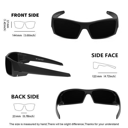 WISTON Polarized Z87 Sunglasses Wrap Around Sunglasses for Men Rectangular Safety Glasses UV400 for Sport Working 8231 Matte Black/Dark Grey Lens