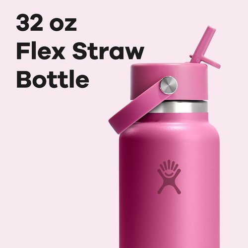 Hydro Flask Water Bottle - Insulated Stainless Steel with Wide Mouth Flex Straw Lid | 32 Oz Reef Pink, Leakproof & Refillable