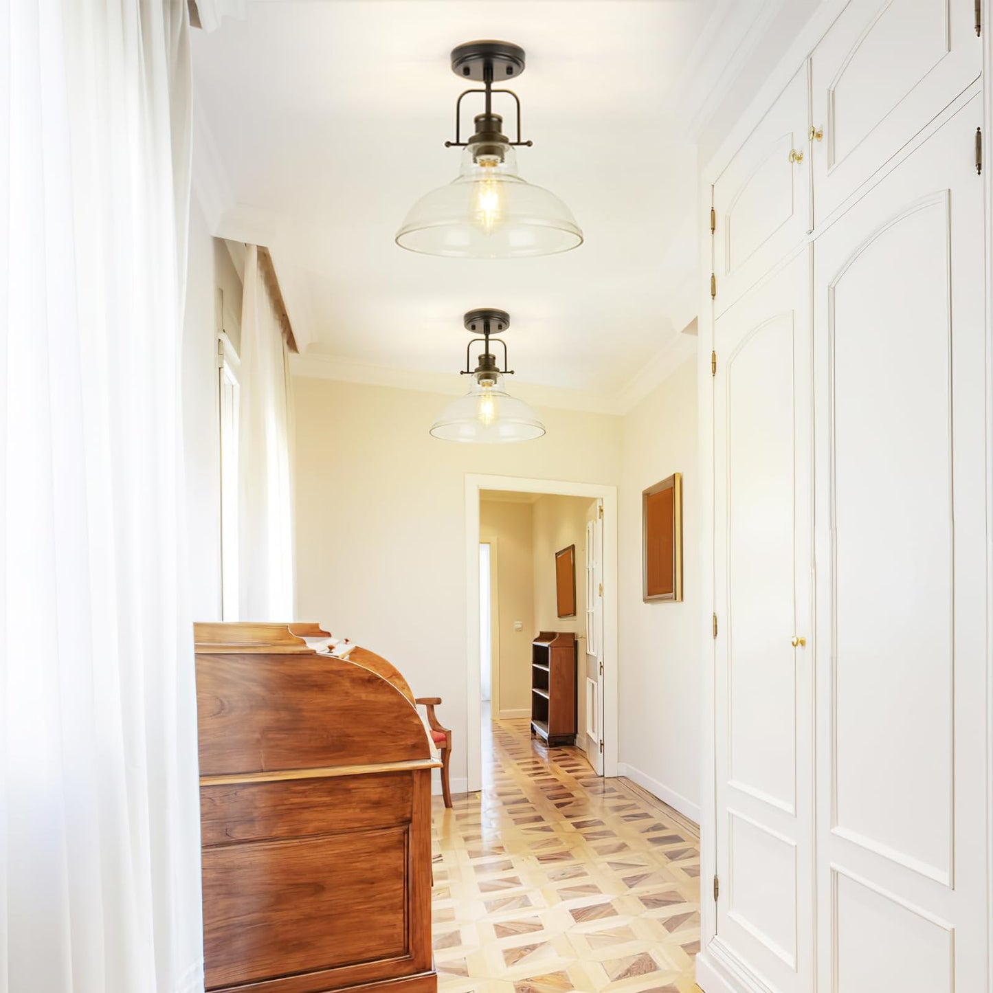 WILON 2 Pack 11'' Semi Flush Mount Ceiling Light Fixture with Clear Glass Shade Black Ceiling Light Modern Farmhouse Lighting Fixture Ceiling Lamp for Kitchen Hallway Dining Room Porch Foyer