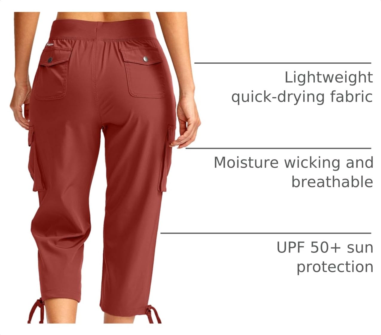 Soothfeel Women's Cargo Capris Pants with 6 Pockets Lightweight Quick Dry Travel Hiking Summer Pants for Women Casual (Savannah, XS)