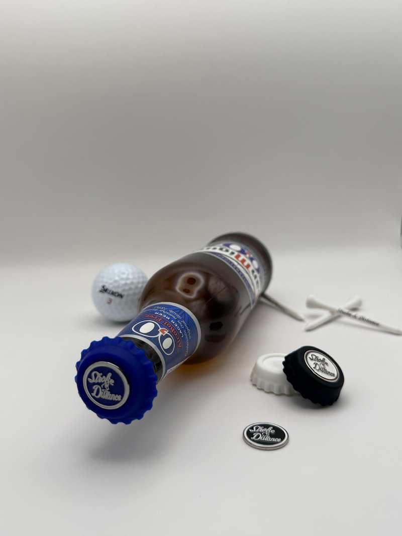 Stroke & Distance Golfers' Spill-Proof Bottle Cap Tee and Magnetic Ball Marker Variety Pack, 6-Pack, Multi-Color