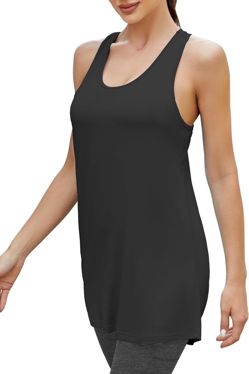 Bestisun Women's Yoga Shirts - Loose Fit Racerback Long Tank Tops for Comfortable Workouts