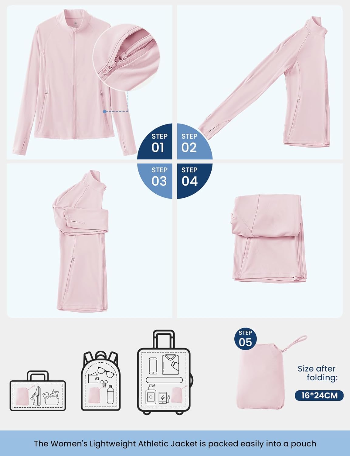 Rdruko Women's Lightweight Athletic Jacket - UPF 50+ Sun Protection | Full Zip, Long Sleeve, Packable