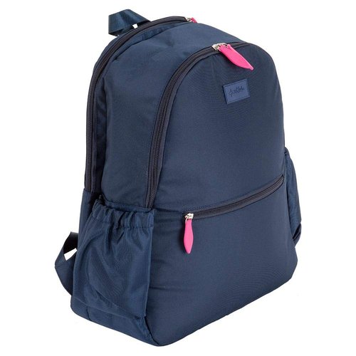 Ame & Lulu Courtside 2.0 Tennis Backpack - Removable Adjustable Straps - Exterior Pocket Fits Two Racquets - Black & Blue - 1 Count