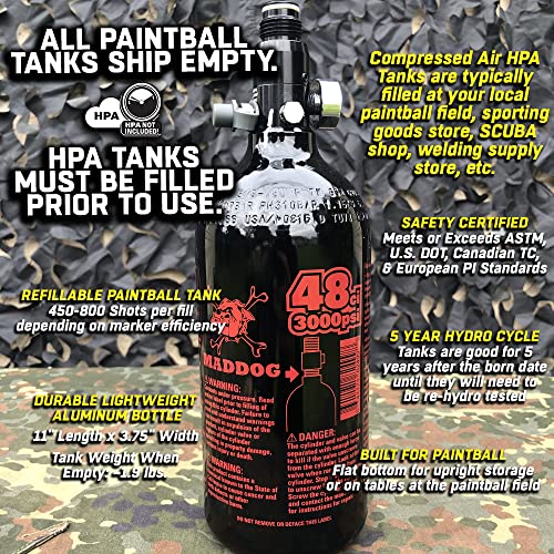 48ci 3000psi HPA Compressed Air Tank for Paintball & Airsoft - Refillable