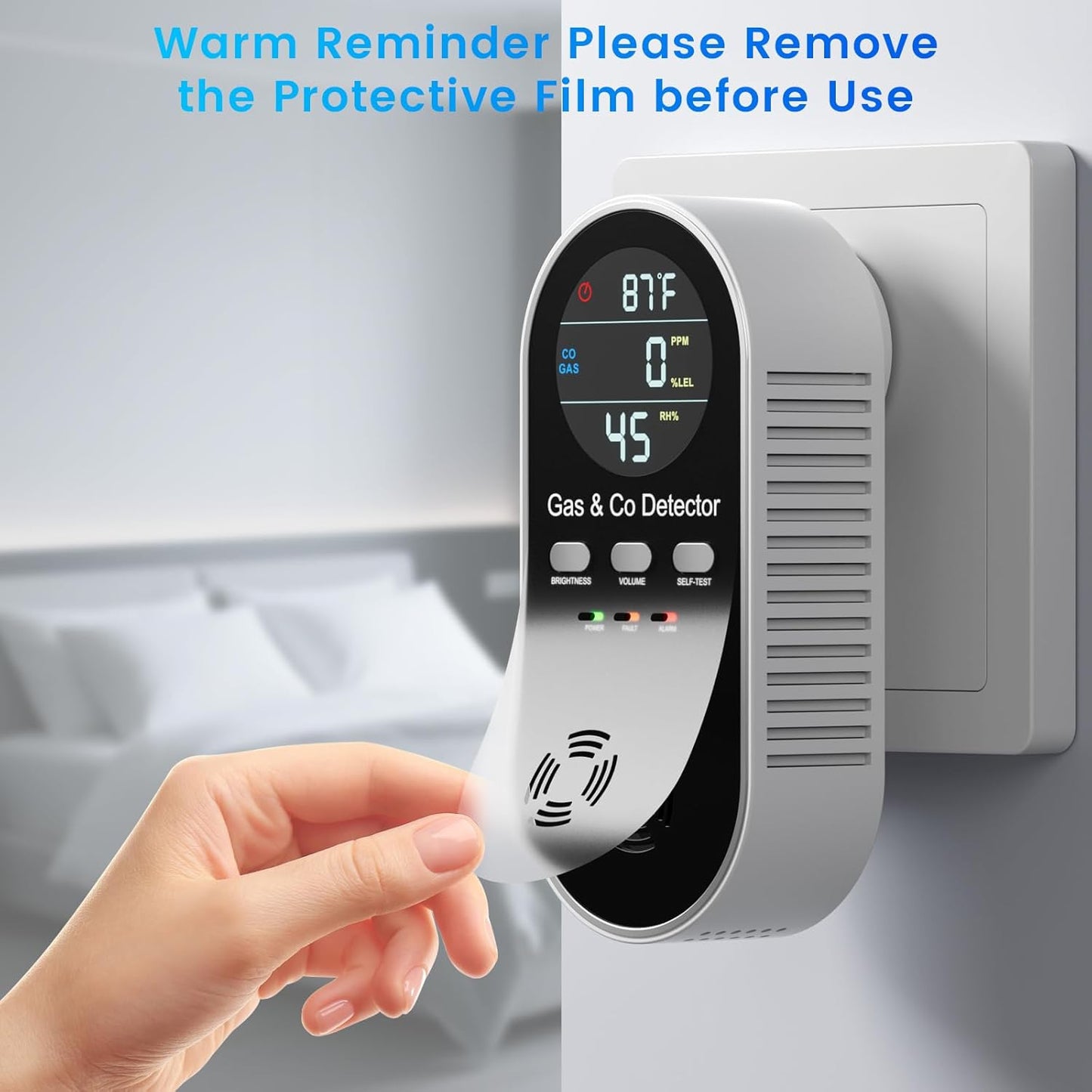 5-in-1 Carbon Monoxide & Natural Gas Detector with Temperature & Humidity Sensor - Battery Backup, LED Display, Sound & Light Alerts for Home & Hotel