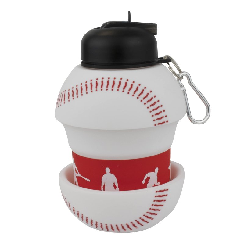 Maccabi Art Clip-On Collapsible 1 Liter, 34 oz. size BPA-Free Silicone Baseball Large Water Bottle for Kids