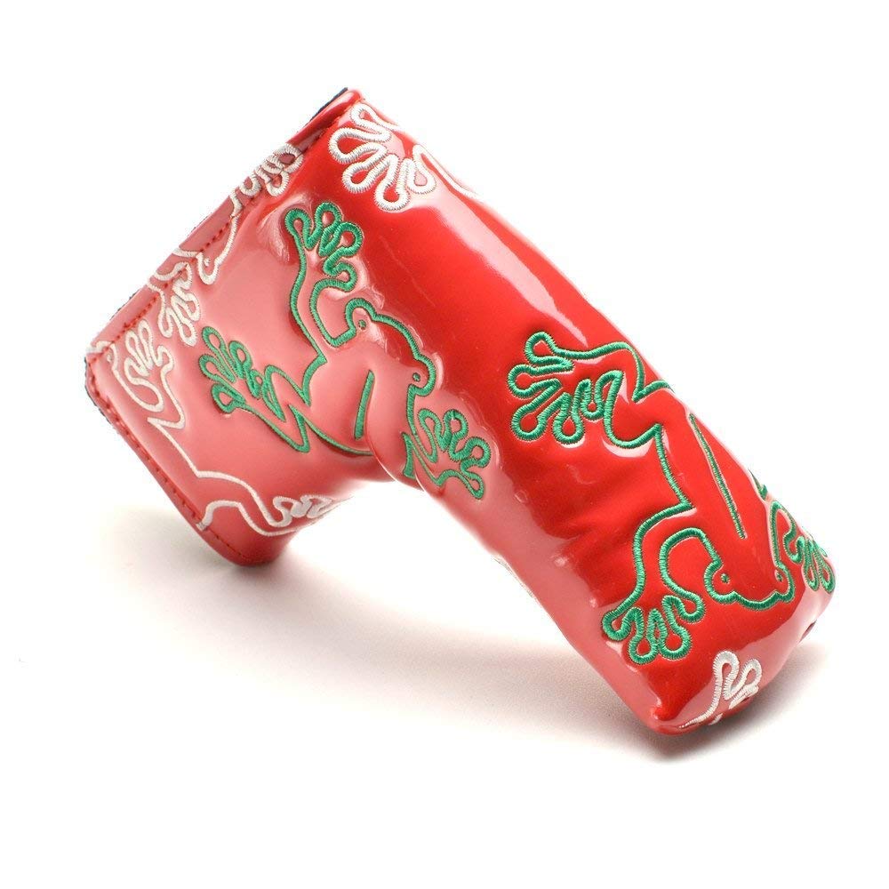 PLUSKER Golf Club Blade Putter Head Cover Magnetic Closure with Cute Frog Pattern Design Red Headcover