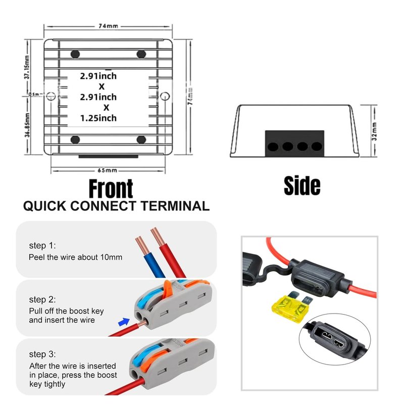 DC to DC Converter 48V to 12V 20A 240W - Golf Cart Voltage Regulator Step Down Converter Waterproof for Golf Carts Trucks LED Lights (Heavy Duty with Fuse)