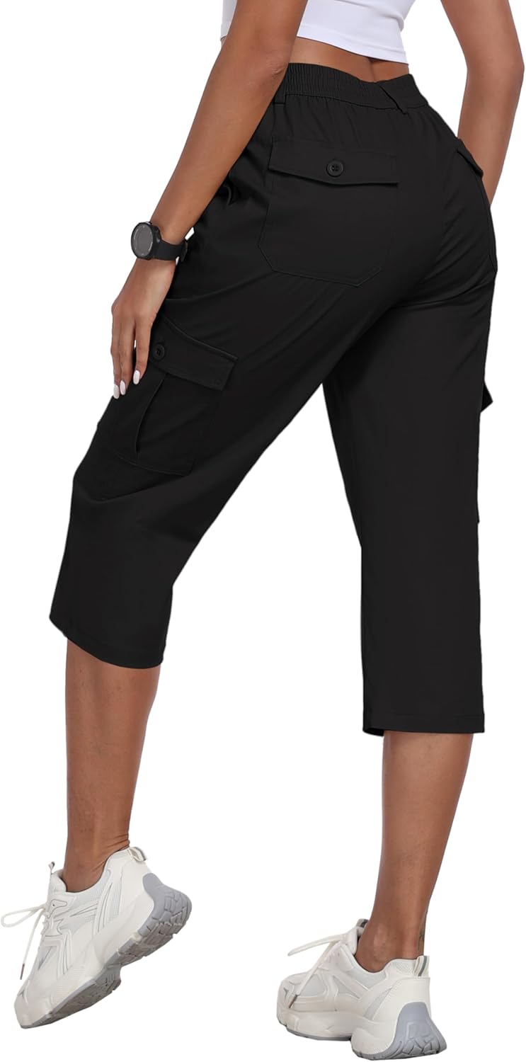 MoFiz Women's Cargo Capris - Lightweight Cotton Hiking Pants with 6 Pockets | Casual Summer Style