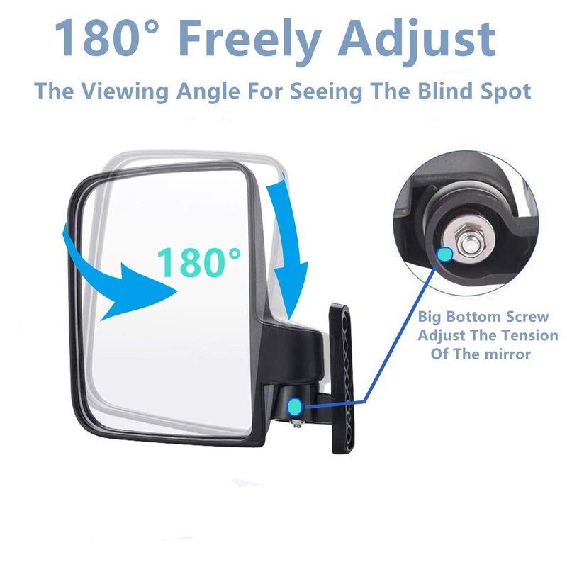 WLOOD Newest Golf Cart Mirrors,16.5"" Non-destructive installation Panoramic Golf Cart Rear View and Folding Golf Cart Side Mirrors for Club Car EZGO Yamaha, black
