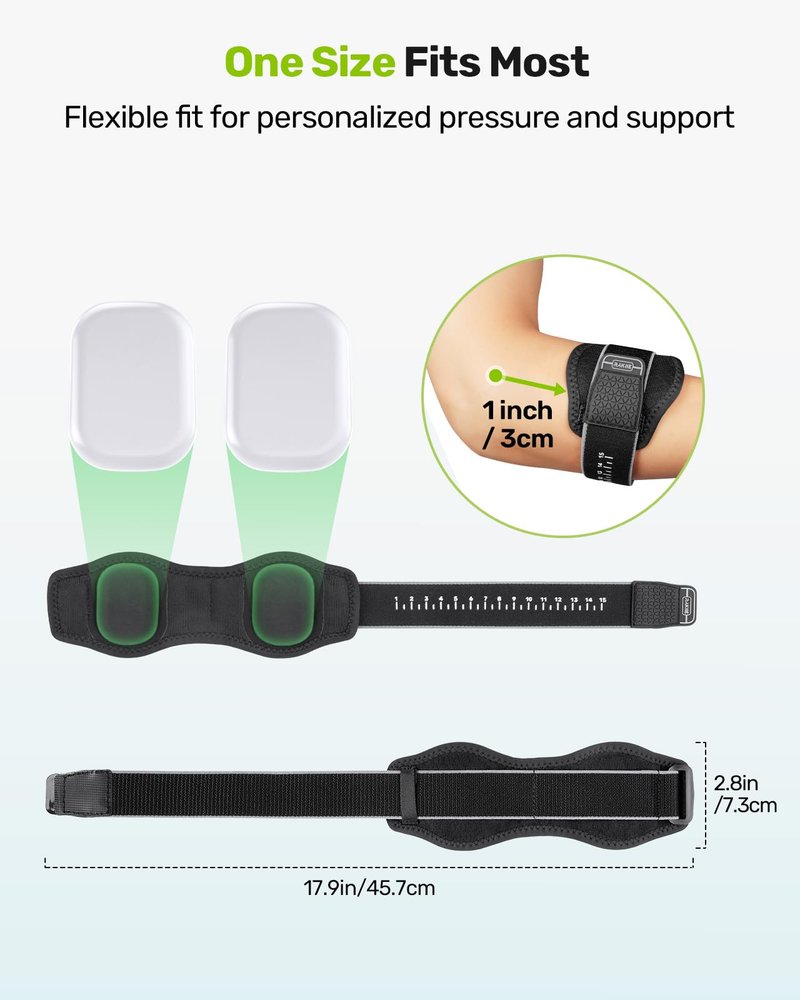 Rakiie Upgraded Tennis Elbow Brace for Men Women with 2 Silicone Pads, Adjustable Golfers & Tennis Elbow Strap for Tendonitis Pain Relief, Support for Sports, Fits Forearm 7.1''-14', Gray