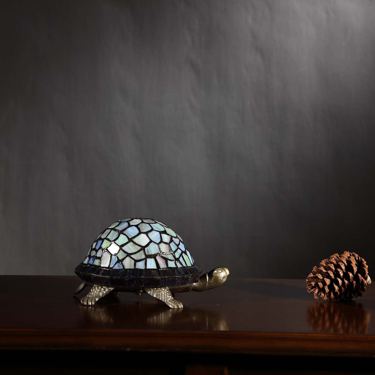 Bieye L10400 Tortoise Tiffany Style Stained Glass Accent Table Lamp Night Light for Bedside Living Room (Blue)
