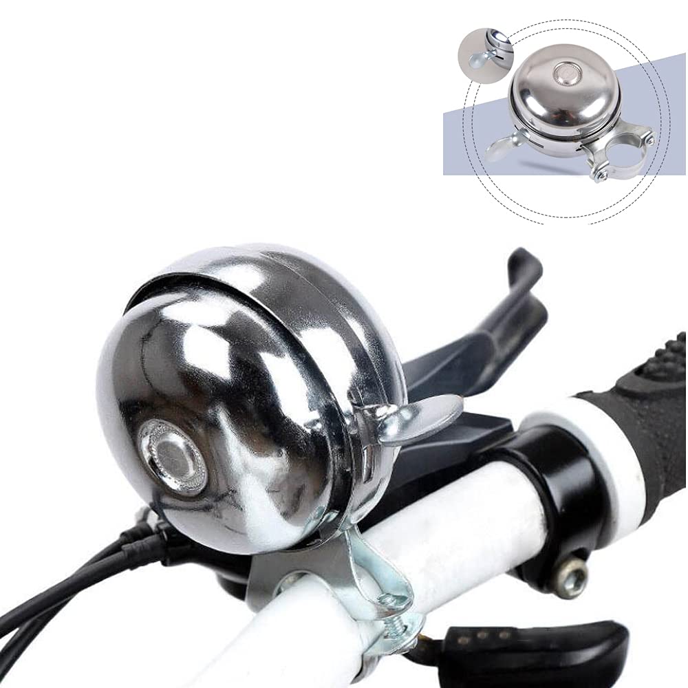 Cool Chrome Rotary Double-Sided Metal Classic Vintage Bike Bell Road Mountain Tricycle Retro Bicycle Handlebar Bell Safety Cycling Loud Ring Accessories Horn Crisp Clear Sound Alarm
