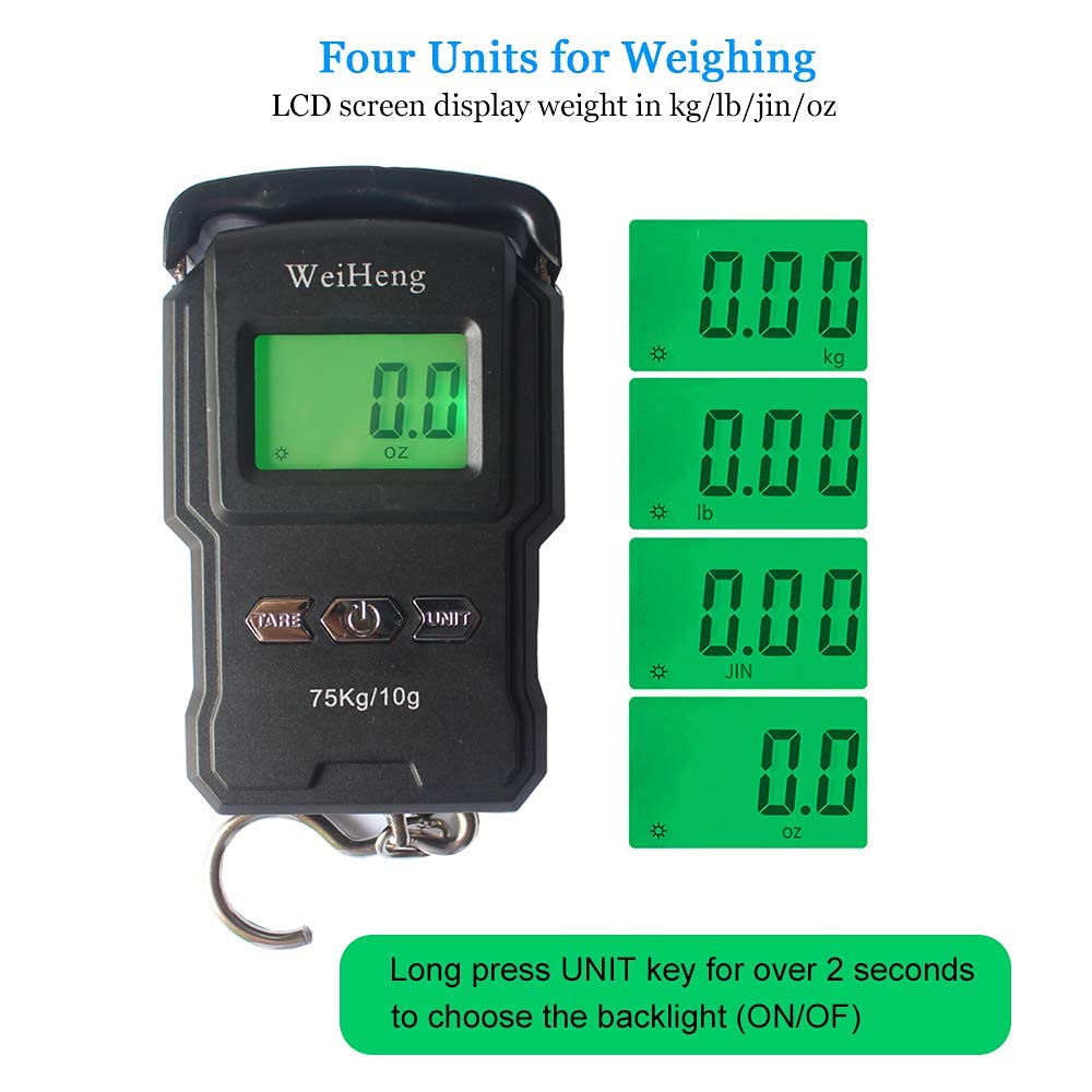 Skiennix Rechargeable Luggage Scale - Portable Digital Hook Scale with Measuring Tape, 165Lb, Black