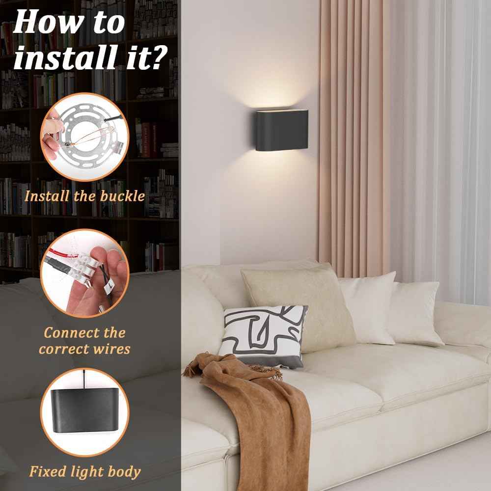 Modern Black LED Wall Sconces Set of 2 - Hardwired Up & Down Indoor Lights for Living Room, Bedroom, Hallway - Warm White 3000K (Includes G9 Bulbs)