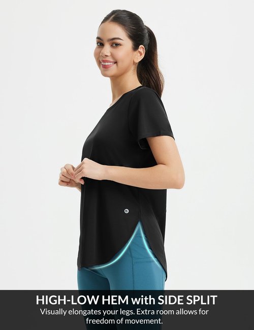 baleaf Women's Short Sleeve Workout Tops Athletic Running Shirts Quick Dry T-Shirts Loose Fit Gym Yoga Tee UPF 50+ Black L