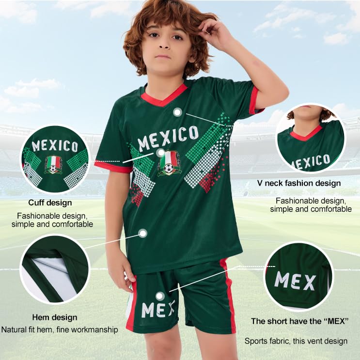 Mexico Green Youth Soccer Jersey Set #10 Boys Girls Kids Soccer Uniform