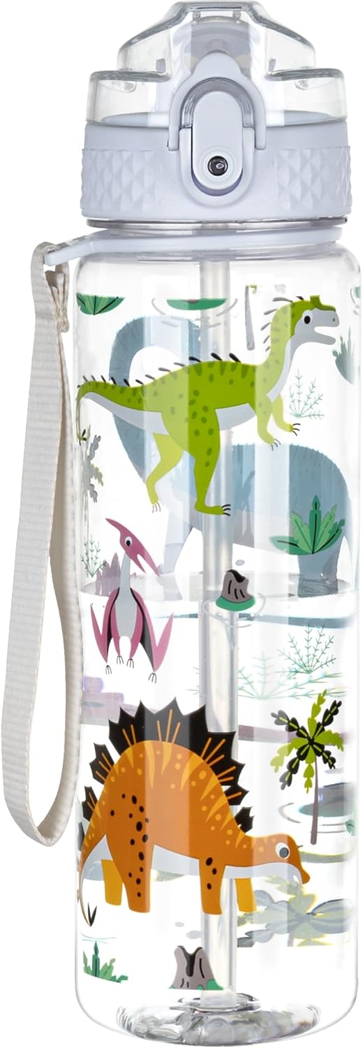 OLDLEY 17oz Kids Water Bottle - Leak-Proof Tritan BPA-Free with Silicone Straw | Dinosaur Design