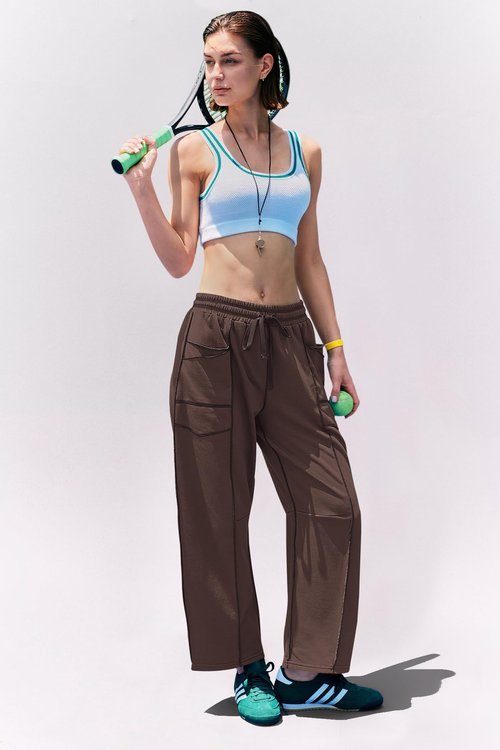 Panadila Womens Barrel Pants Drawstring Wide Leg Sweatpants Baggy Summer Lounge Pants Casual Beach Trousers (Coffee Brown,L)