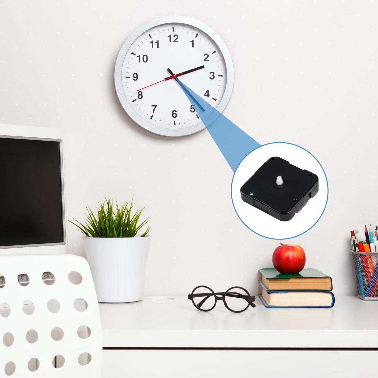 Quartz Clock 12888 Movement Replacement Set, Battery Operated Axis Shaft High Torque Clock Parts Suitable with Thread and Seconds Hand Motor Repair Parts and DIY (Shaft 8mm - No Thread)