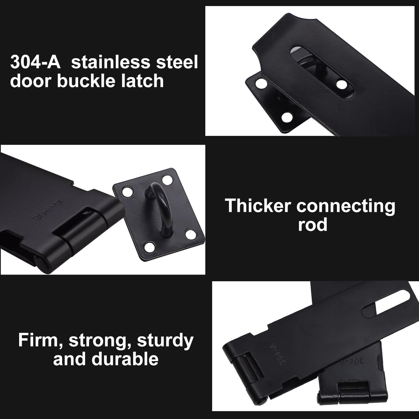 Tanbupu 2Pcs Door Locks Hasp Latch,5 Inch 304 Stainless Steel Safety Packlock Clasp Hasp Lock Latch,Hinge Lock Padlock with Screws for Gates,Doors,Cabinets, Closets and More(Black)