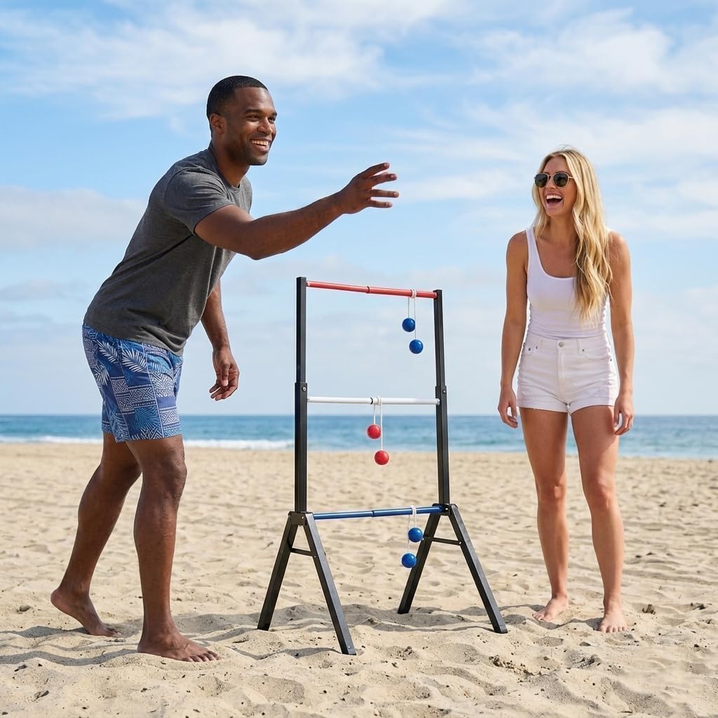 Steel Ladder Ball Game Set - Assembly-Free Ladder Toss with 6 Bolas, Scorekeeper & Carry Case | Outdoor Fun for Family