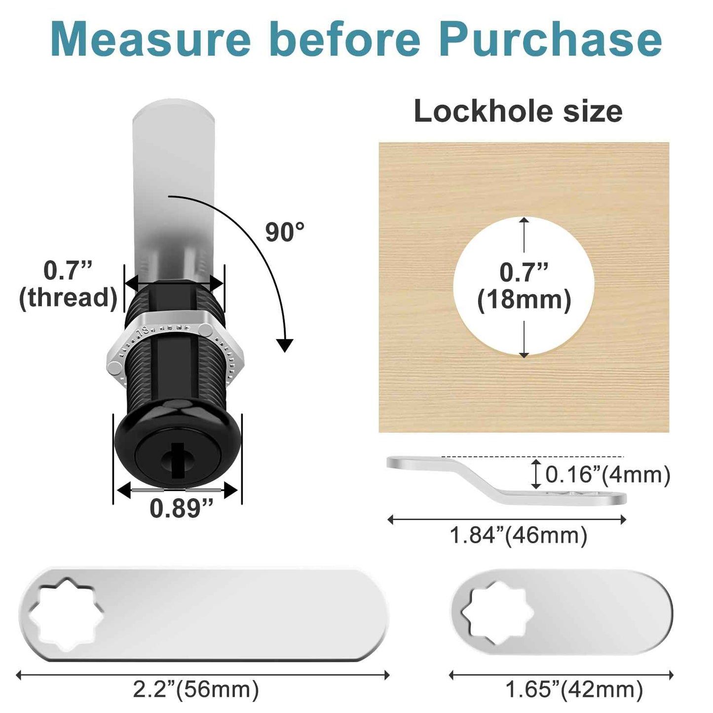 Pertinel 1-1/2 Inch Cabinet Cam Lock Set - 5Pcs Keyed Alike Black Locks for Secure Files, Drawers, RV Storage - Replacement Set With Black Finish