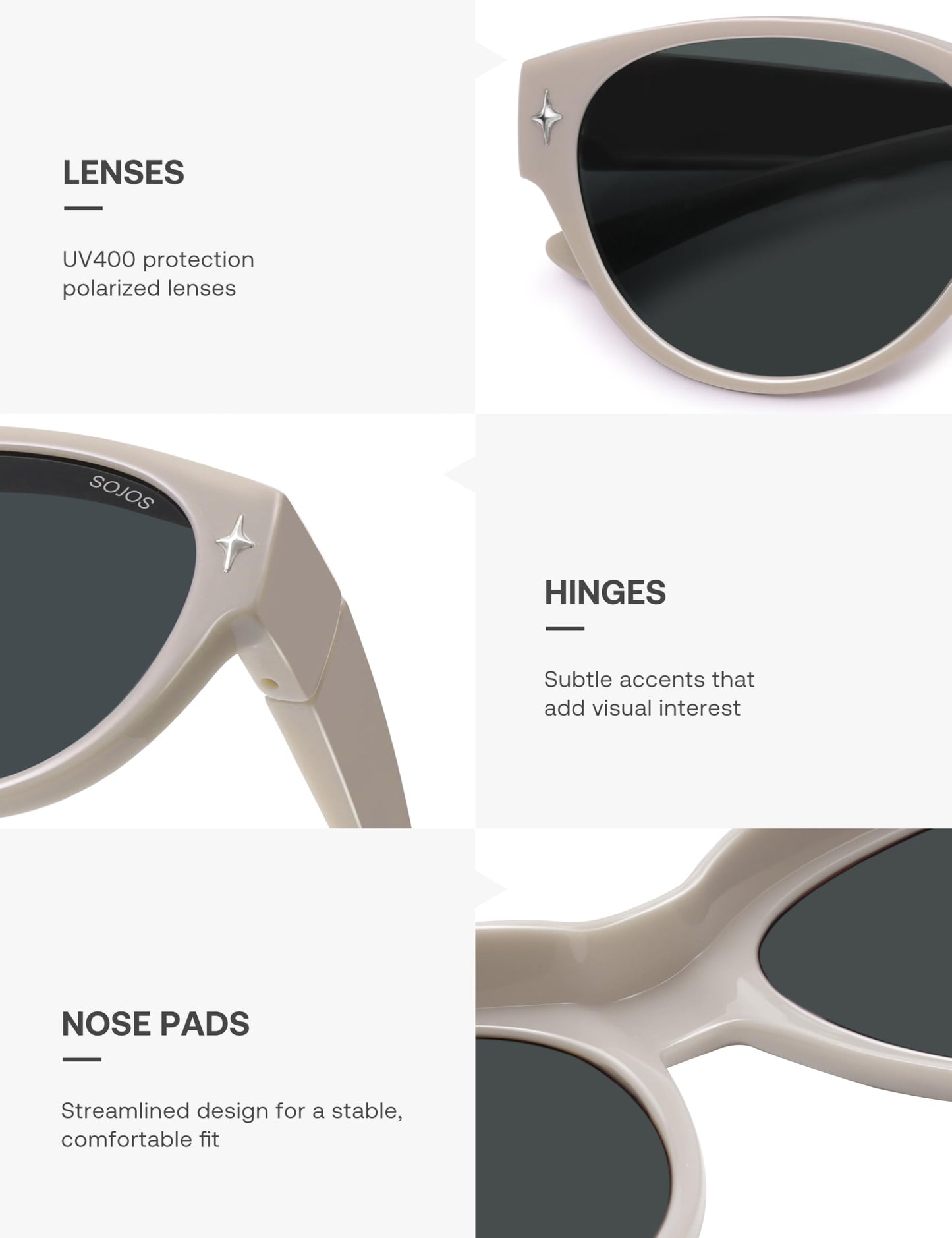 SOJOS Cat Eye Polarized Fit Over Glasses Sunglasses for Women, Trendy Cateye Wrap Around Shades for Women SJ2658, Dark Beige Frame/Grey Lens