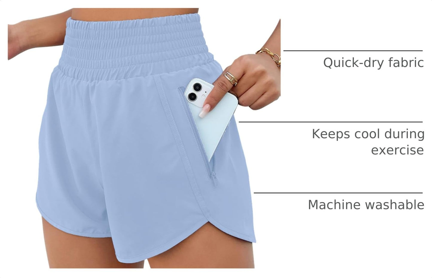 BMJL Women's Athletic Shorts High Waisted Running Short Pocket 2.5" Sporty Shorts Gym Elastic Workout Shorts(S,Sky Blue)