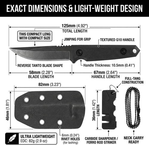 KOFERY Mini Neck Knife - Lightweight Fixed Blade EDC Tool with Sheath | Perfect for Camping, Hiking, Fishing