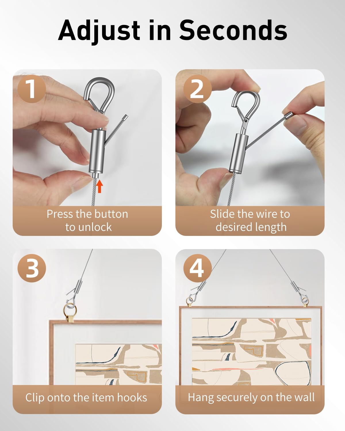 Uniclife Adjustable Picture Hanging Wire, 6.6 Feet 1/16", Picture Hanging Kit for up to 100 lbs, Heavy Duty Stainless Steel Wire Rope for Mirror Curtain Photo Frame & Art, 4 Pack