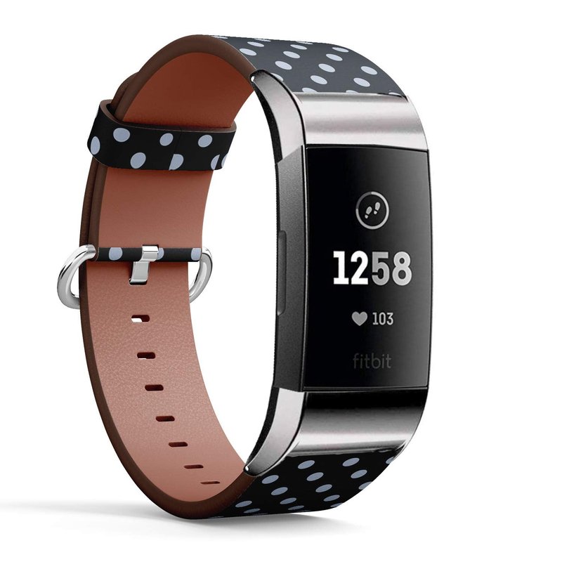 Compatible with Fitbit Charge 3 / Charge 3 SE, Leather Wristband Bracelet with Stainless Steel Clasp and Adapters -Polka Dots