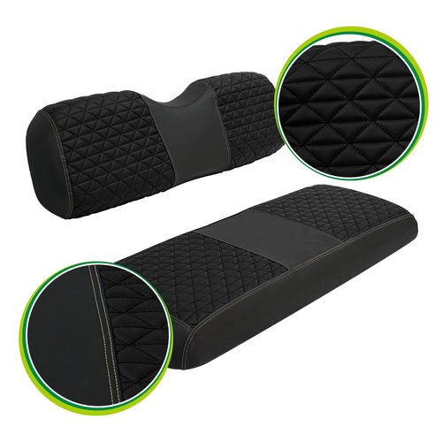 Golf Cart Rear Seat Covers for EZGO/Club Car/Yamaha, Waterproof Marine Grade Vinyl Leather Golf Cart Seat Cover Replacement, No Stapler Required, Golf Cart Accessories (For Aftermarket Rear, Black)