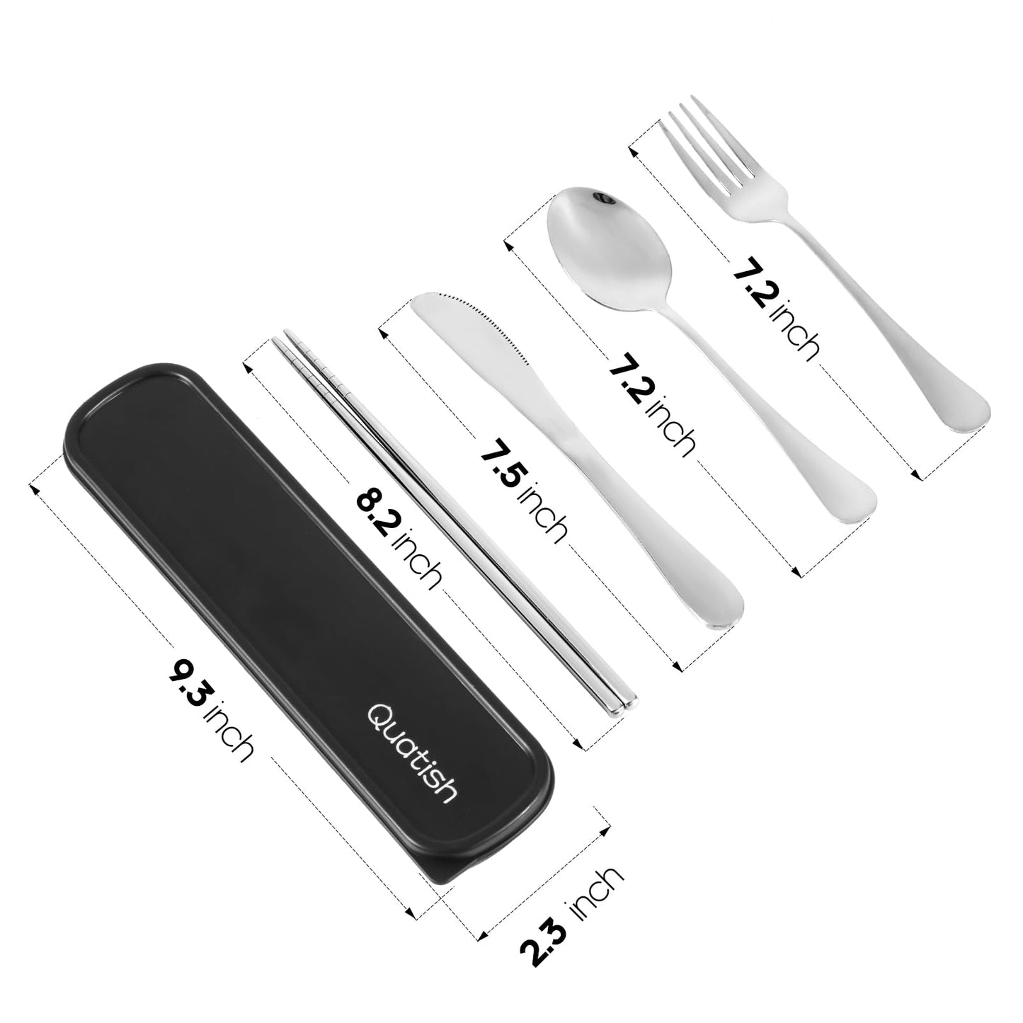 Travel Utensils with Case, Quatish 5 Piece Stainless Steel Silverware Set for Work, Portable Reusable Travel Cutlery Set, Fork and Spoon Set for Picnic, Camping, Gadgets, Lunch Box for Men, Silver