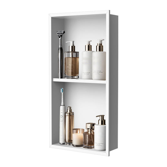 Real 304 Stainless Steel Shower Niche 12x24in-92° Quick Drain-No Tile Needed-2 Tier-Matte Recessed Wall Niche-Insert Shower Shelf-Built in Cabinet for Bathroom/Kitchen/Living Room/Study Storage