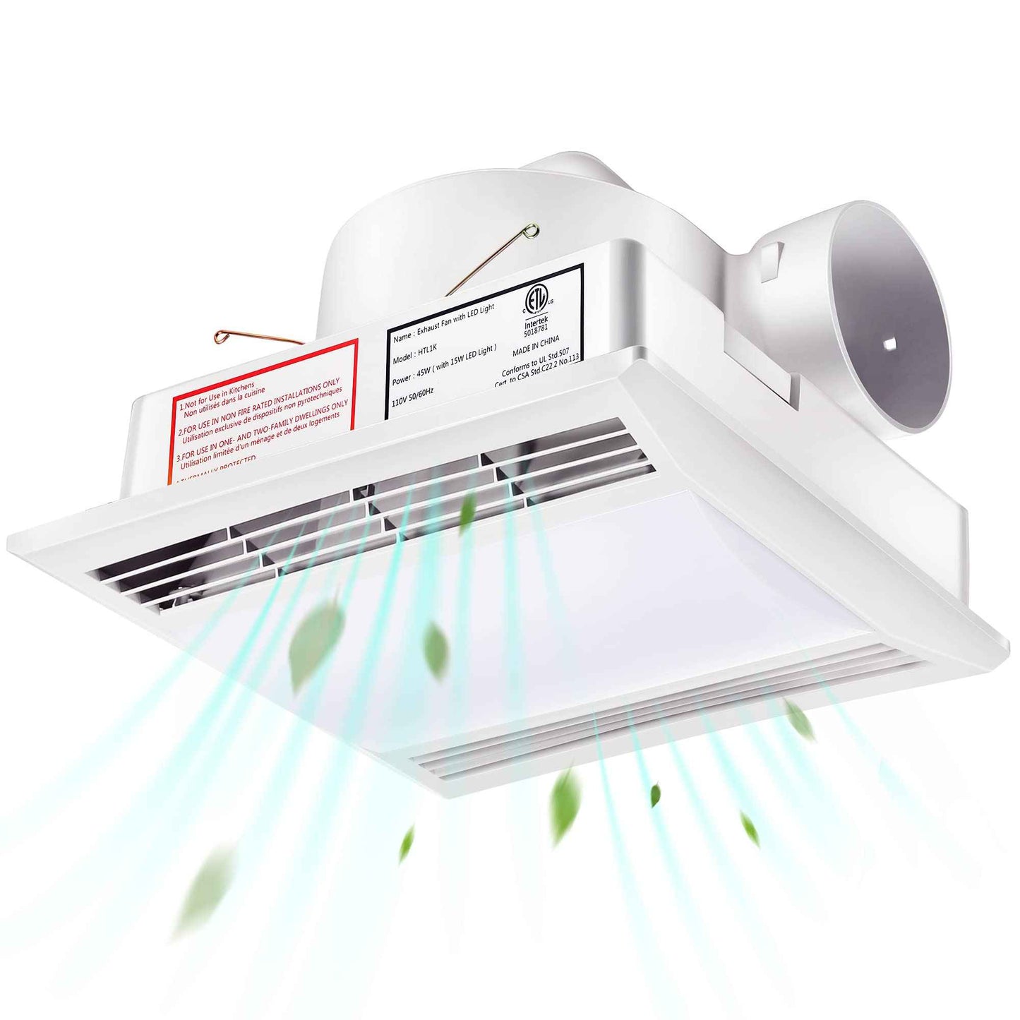 Fiada Bathroom Exhaust Fan with 15W LED Light, Ultra Quiet 1.0 Sones 110 CFM Bathroom Ventilation Fan Vent for Home Household Bath Office Hotel 105 sq. ft.(Stable Light)