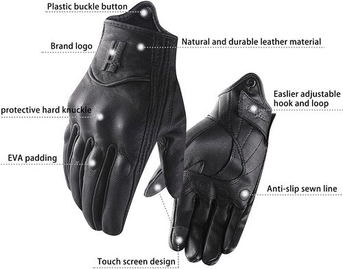 Harssidanzar Leather Motorcycle Gloves - Touchscreen Compatible for Men | GM028 Model