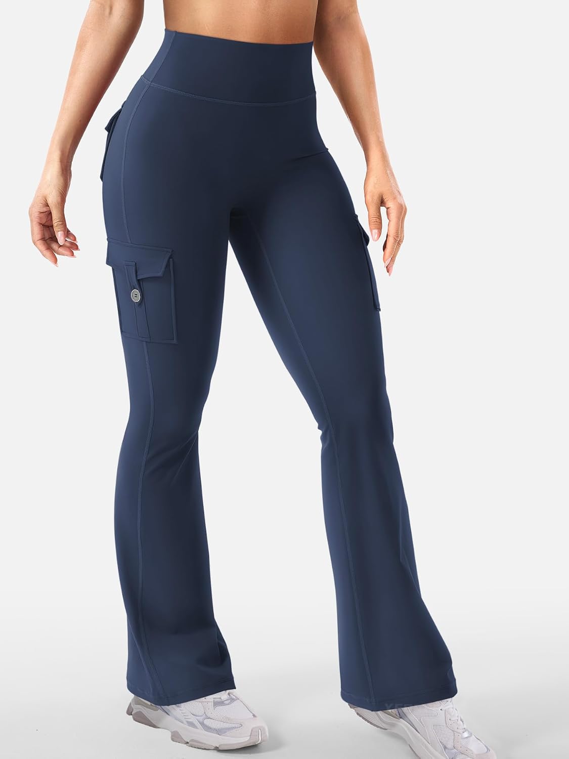 YEOREO CoreFlex Women's High-Waisted Flare Leggings - Hidden Pockets & No Front Seam | Cargo Gym Yoga Pants
