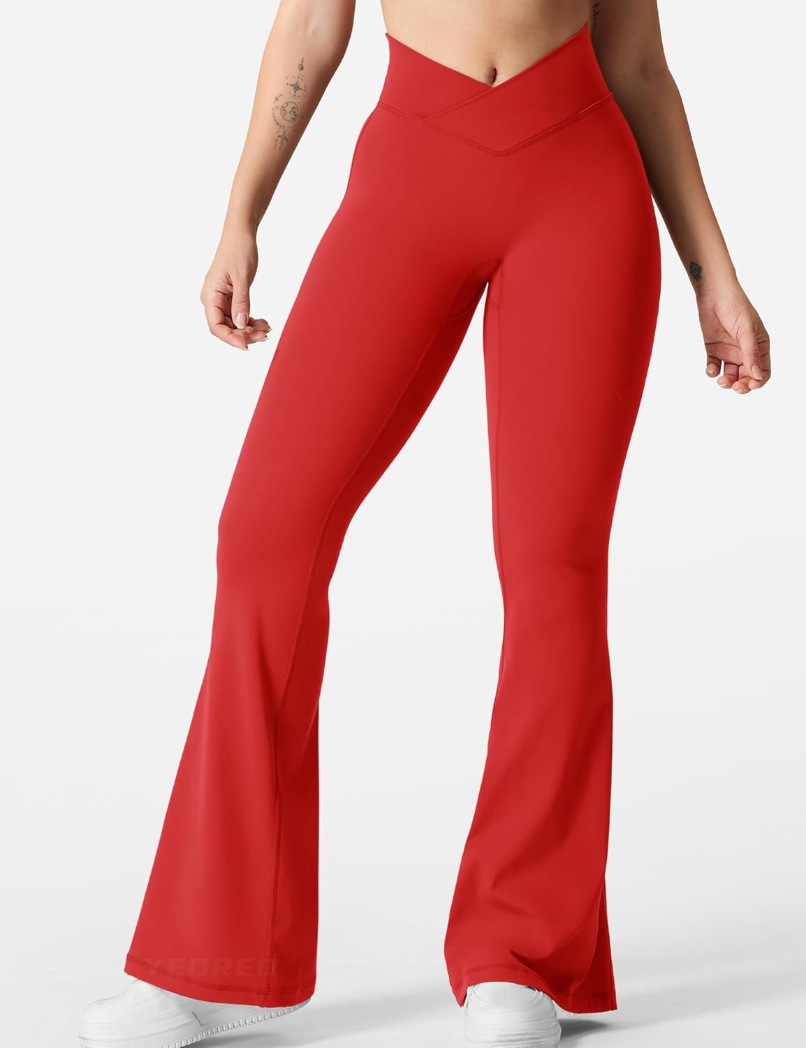 YEOREO Women's Yoga Leggings - Kalie Flare Scrunch V Cross Waist Design | Comfortable Fit